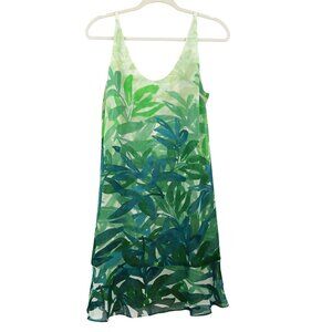 CAbi Castaway Green Frond Tropical Slip Dress Size Medium Style 5235
